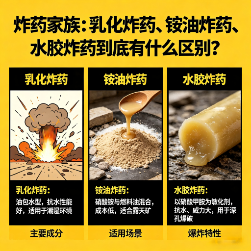 阿坝炸药家族：乳化炸药、铵油炸药、水胶炸药到底有什么区别？